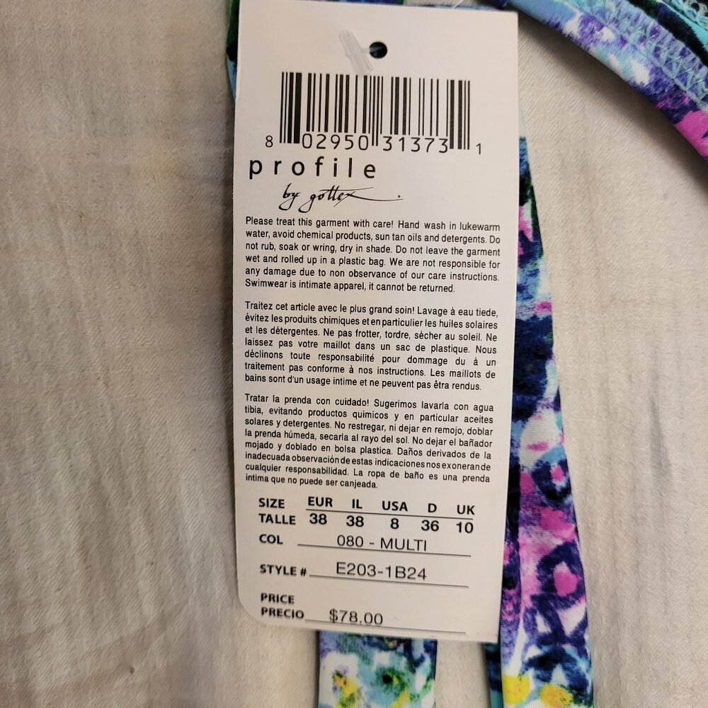NWT Profile Blue Aqua Green Purple Print over Black 2 Piece Bikini Set - 8 - Picture 6 of 10
